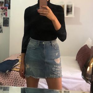 Painted denim skirt